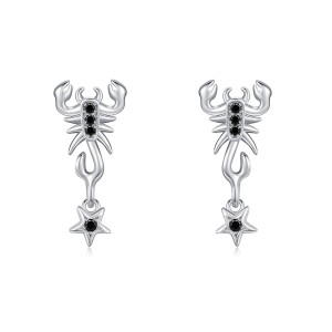 925 Sterling Silver Punk Black Zircon Gothic Scorpion Earring 40200652
