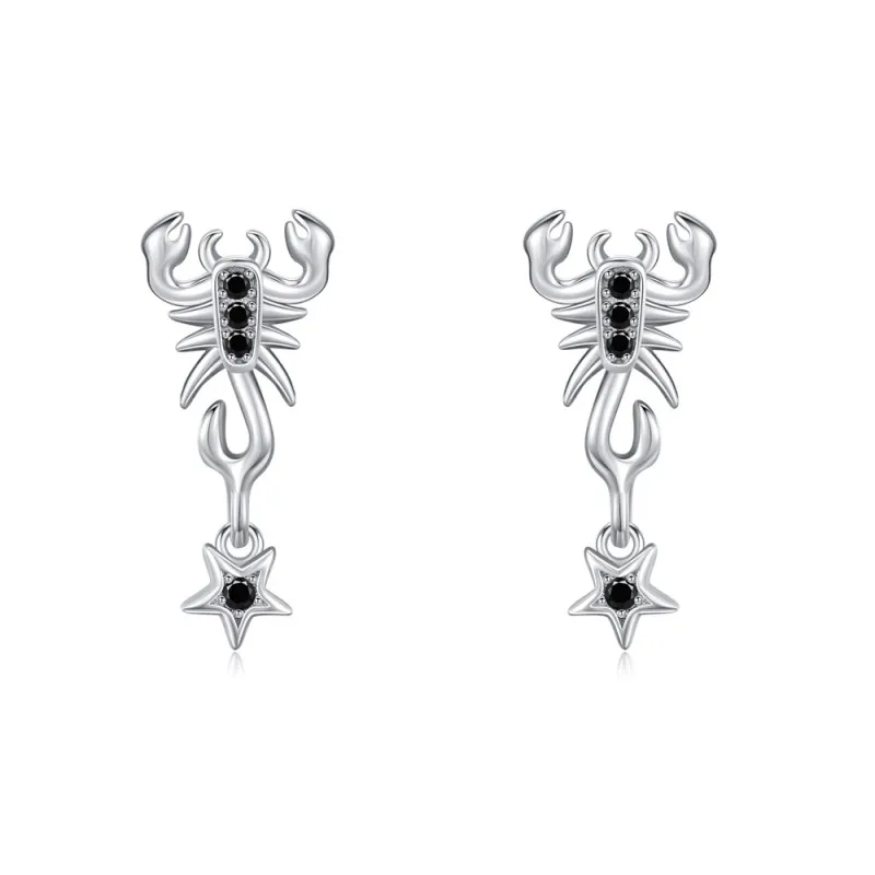 925 Sterling Silver Punk Black Zircon Gothic Scorpion Earring 40200652
