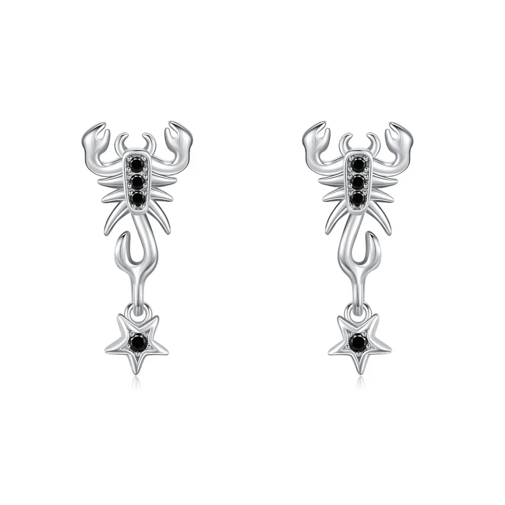 925 Sterling Silver Punk Black Zircon Gothic Scorpion Earring 40200652