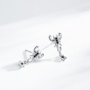925 Sterling Silver Punk Black Zircon Gothic Scorpion Earring 40200652