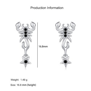 925 Sterling Silver Punk Black Zircon Gothic Scorpion Earring 40200652