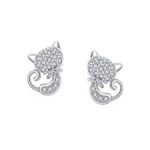 925 Sterling Silver Zircon Cat Stud Earring 40200654