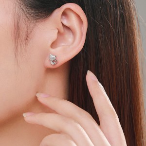 925 Sterling Silver Zircon Cat Stud Earring 40200654