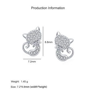 925 Sterling Silver Zircon Cat Stud Earring 40200654