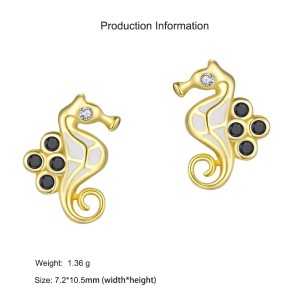 925 Sterling Silver Zircon Seahorse Stud Earring 40200657