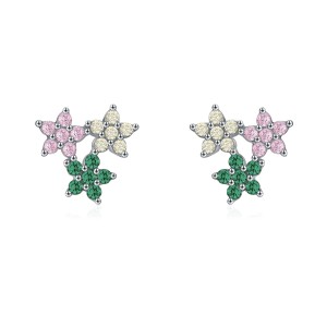 925 Sterling Silver Multicolor Zircon Flower Stud Earring 40200658 925 Sterling Silver Multicolor Zircon Flower Stud Earring 40200658