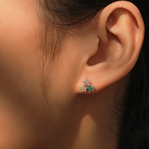 925 Sterling Silver Multicolor Zircon Flower Stud Earring 40200658 925 Sterling Silver Multicolor Zircon Flower Stud Earring 40200658