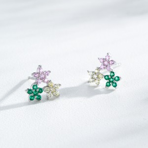 925 Sterling Silver Multicolor Zircon Flower Stud Earring 40200658 925 Sterling Silver Multicolor Zircon Flower Stud Earring 40200658