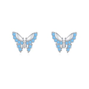 925 Sterling Silver Blue Zircon Butterfly Earring 40200659