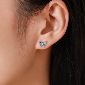 925 Sterling Silver Blue Zircon Butterfly Earring 40200659