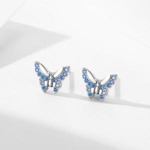 925 Sterling Silver Blue Zircon Butterfly Earring 40200659