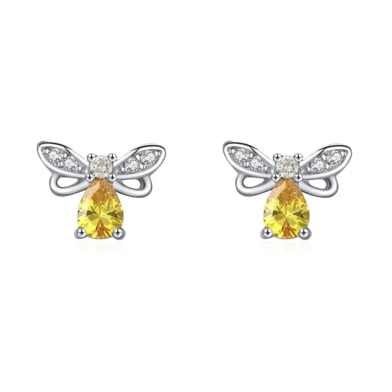 925 Sterling Silver Zircon Bee Stud Earring 40200660