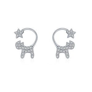 925 Sterling Silver Cat Star Zircon Stud Earring 40200661 925 Sterling Silver Cat Star Zircon Stud Earring 40200661