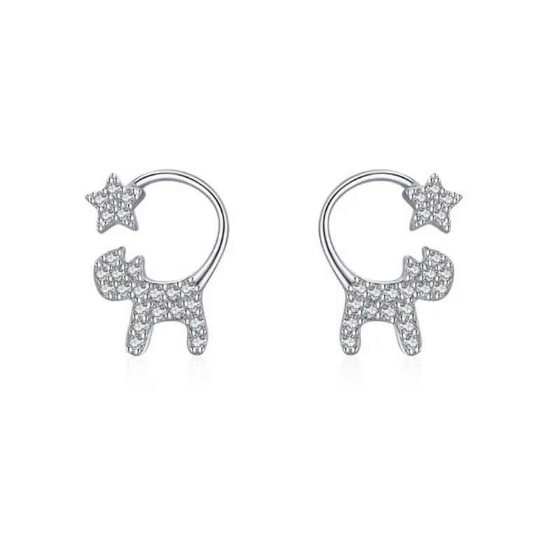 925 Sterling Silver Cat Star Zircon Stud Earring 40200661 925 Sterling Silver Cat Star Zircon Stud Earring 40200661
