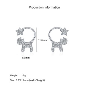 925 Sterling Silver Cat Star Zircon Stud Earring 40200661 925 Sterling Silver Cat Star Zircon Stud Earring 40200661