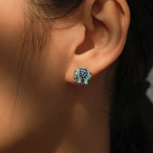 925 Sterling Silver Blue Enamel Elephant Stud Earring 40200662 925 Sterling Silver Blue Enamel Elephant Stud Earring 40200662