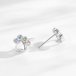 925 Sterling Silver Rainbow Paw Print Zircon Stud Earring 40200665
