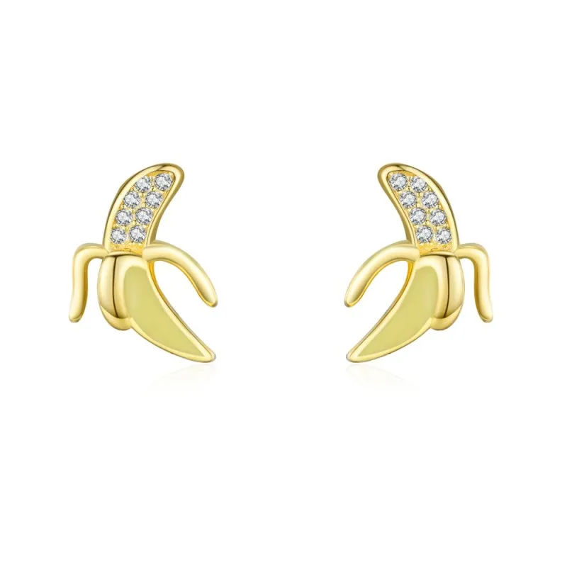 925 Sterling Silver Banana Zircon Stud Earring 40200667