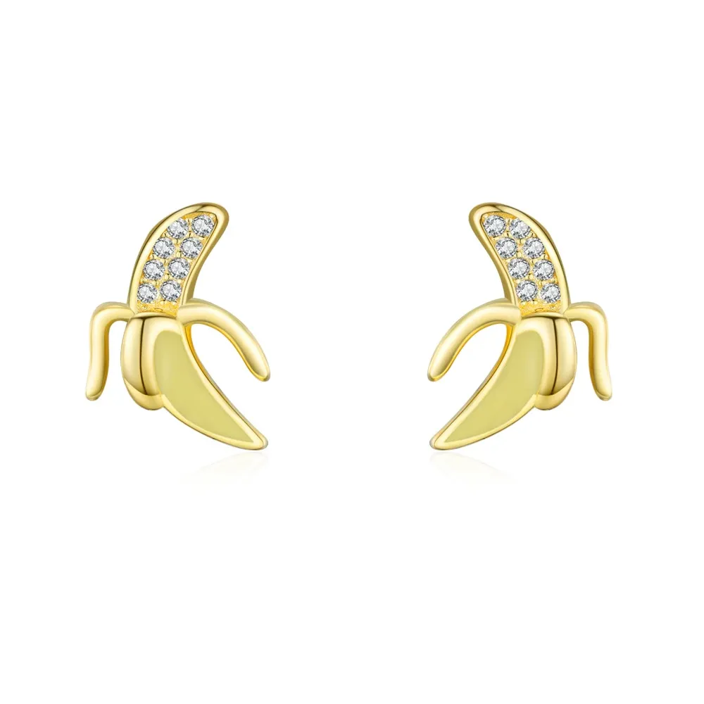 925 Sterling Silver Banana Zircon Stud Earring 40200667