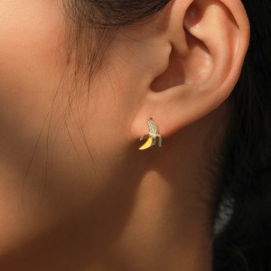 925 Sterling Silver Banana Zircon Stud Earring 40200667