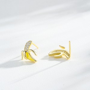 925 Sterling Silver Banana Zircon Stud Earring 40200667