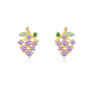 925 Sterling Silver Purple Grape Enamel Zircon Stud Earring 40200668