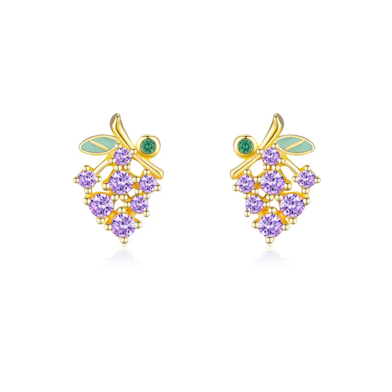 925 Sterling Silver Purple Grape Enamel Zircon Stud Earring 40200668