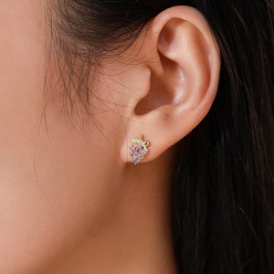 925 Sterling Silver Purple Grape Enamel Zircon Stud Earring 40200668