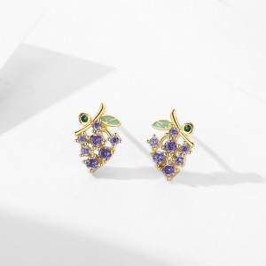 925 Sterling Silver Purple Grape Enamel Zircon Stud Earring 40200668