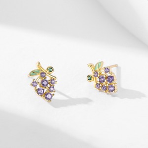 925 Sterling Silver Purple Grape Enamel Zircon Stud Earring 40200668