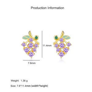 925 Sterling Silver Purple Grape Enamel Zircon Stud Earring 40200668