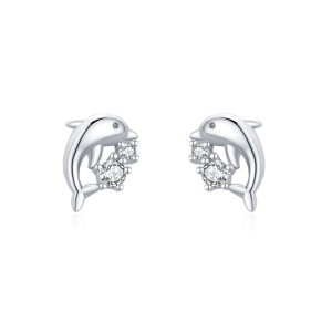 925 Sterling Silver Cute Animal Dolphin Stud Earring 40200671