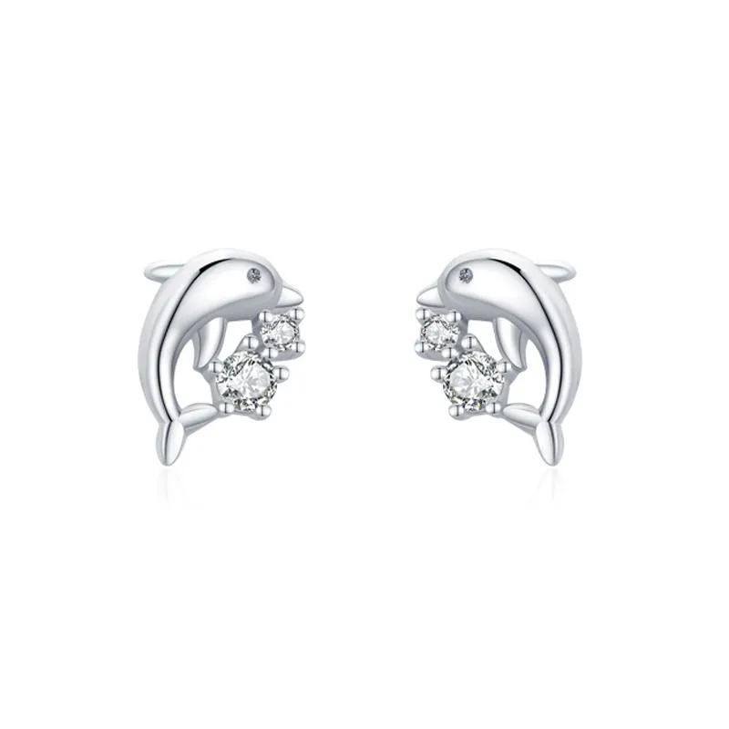 925 Sterling Silver Cute Animal Dolphin Stud Earring 40200671