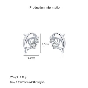 925 Sterling Silver Cute Animal Dolphin Stud Earring 40200671