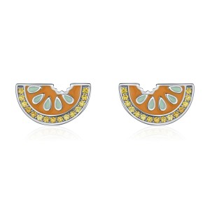 925 Sterling Silver Orange Slice Enamel Zircon Stud Earring 40200673 925 Sterling Silver Orange Slice Enamel Zircon Stud Earring 40200673