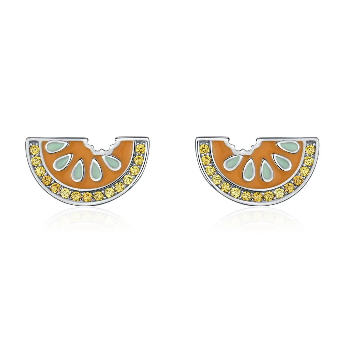 925 Sterling Silver Orange Slice Enamel Zircon Stud Earring 40200673 925 Sterling Silver Orange Slice Enamel Zircon Stud Earring 40200673