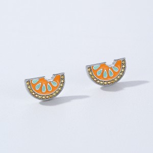 925 Sterling Silver Orange Slice Enamel Zircon Stud Earring 40200673 925 Sterling Silver Orange Slice Enamel Zircon Stud Earring 40200673