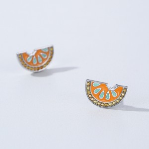 925 Sterling Silver Orange Slice Enamel Zircon Stud Earring 40200673 925 Sterling Silver Orange Slice Enamel Zircon Stud Earring 40200673