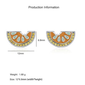 925 Sterling Silver Orange Slice Enamel Zircon Stud Earring 40200673 925 Sterling Silver Orange Slice Enamel Zircon Stud Earring 40200673