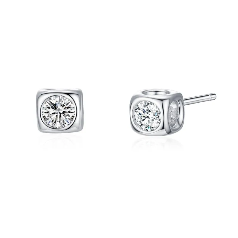 925 Sterling Silver Square CZ Stud Earring 40200675