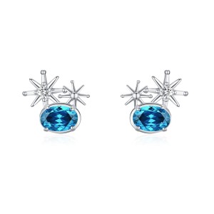 925 Sterling Silver Blue CZ Starburst Stud Earring 40200676