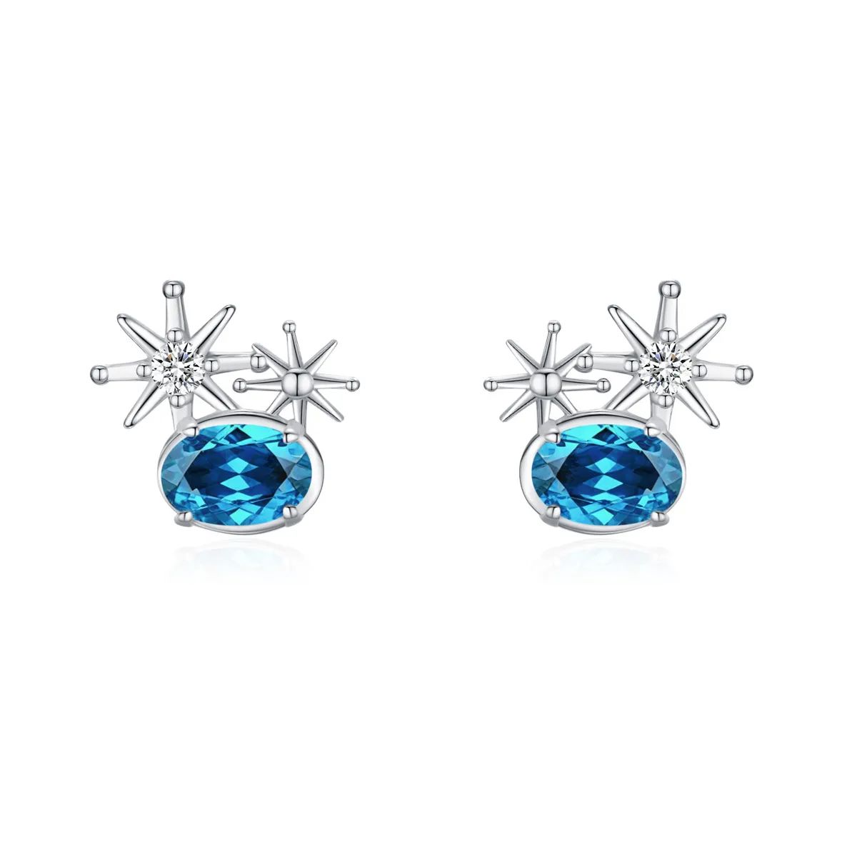 925 Sterling Silver Blue CZ Starburst Stud Earring 40200676