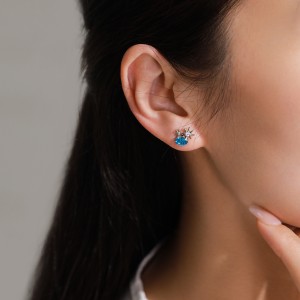 925 Sterling Silver Blue CZ Starburst Stud Earring 40200676