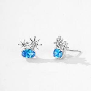 925 Sterling Silver Blue CZ Starburst Stud Earring 40200676