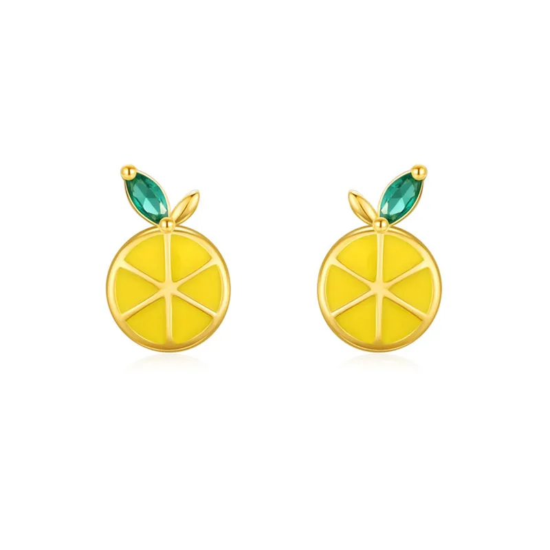 925 Sterling Silver Lemon Enamel Zircon Stud Earring 40200677
