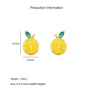 925 Sterling Silver Lemon Enamel Zircon Stud Earring 40200677 925 Sterling Silver Lemon Enamel Zircon Stud Earring 40200677