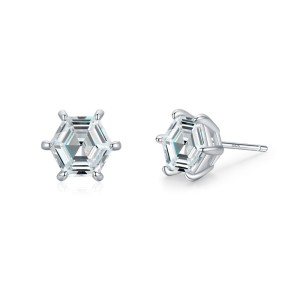 925 Sterling Silver Hexagon CZ Stud Earring 40200678