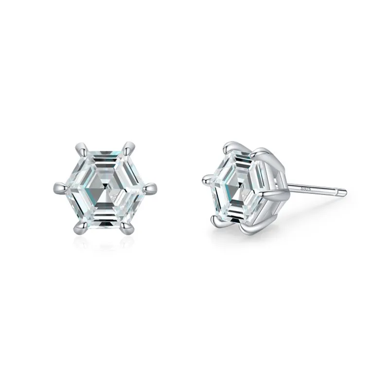 925 Sterling Silver Hexagon CZ Stud Earring 40200678
