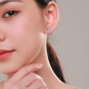 925 Sterling Silver Hexagon CZ Stud Earring 40200678