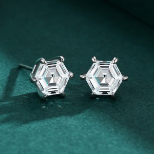 925 Sterling Silver Hexagon CZ Stud Earring 40200678